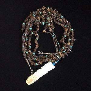 1998 Southwestern Sterling 3 strands tiger eye turquoise necklace